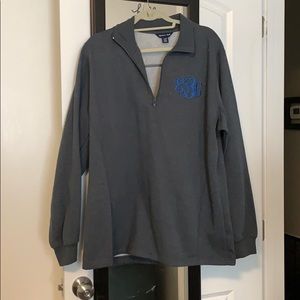Dark gray 1/4 zip pullover with monogram ELB
